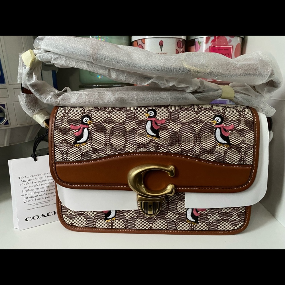 Coach Studio Shoulder Bag In Signature Jacquard With Penguin Motif